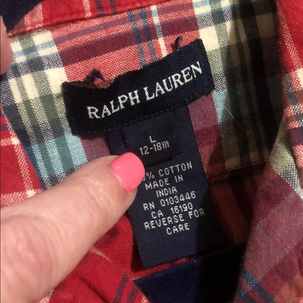 Ralph Lauren boys plaid collared dress romper outfit 12-18 months - Picture 4 of 4